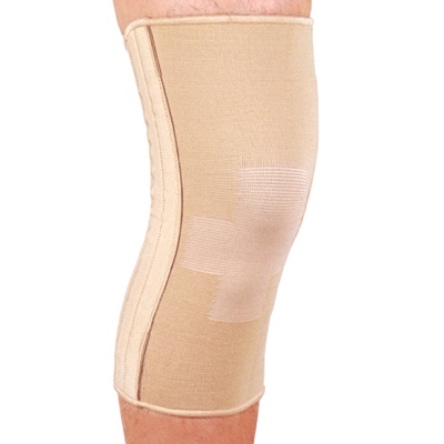 Купить бандаж эластичный на коленный сустав со спиральными ребрами, ES-719, ortop, (Тайвань), бежевого цвета на сайте orto-med.com.ua