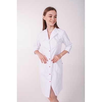 Купить халат медицинский женский "Аризона" (Белый с красными кнопками), Topline на сайте orto-med.com.ua