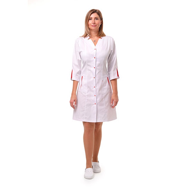 Купити халат медичний жіночий "Генуя" білого кольору з темними вставками, Topline (Україна) на сайті orto-med.com.ua