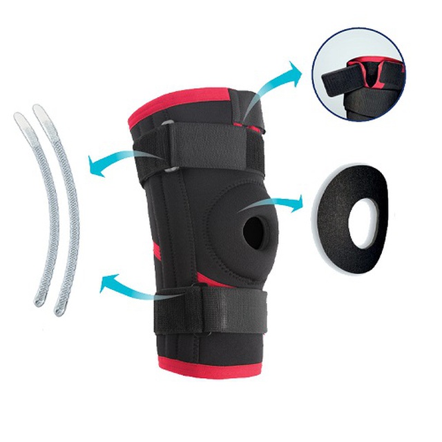 Купити чорний колінний ортез Aurafix 103 з відкритою чашечкою і 4 ребрами жорсткості, Туреччина  на сайті Orto-med.com.ua