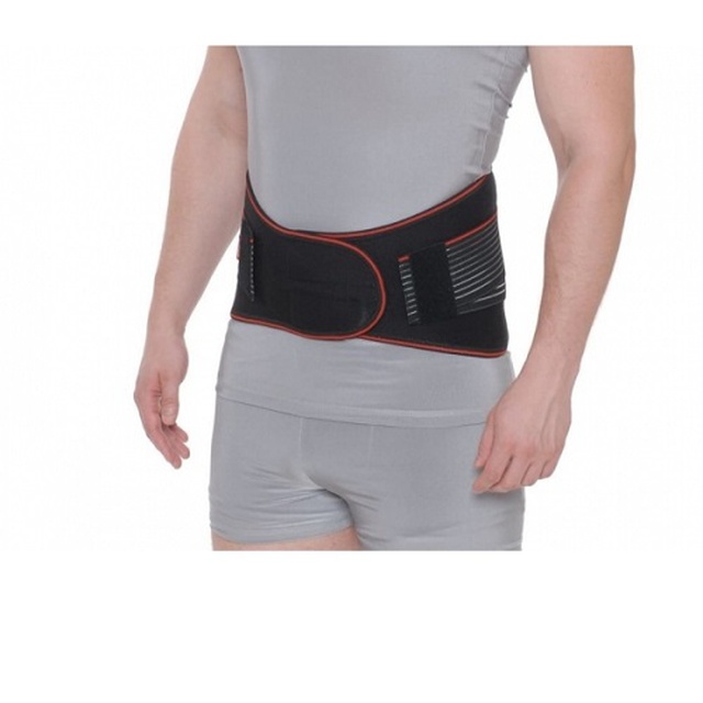 Купити пояс ортопедичний R3202, REMED, чорного кольору з червоним обрамленням, ортопедичний пояс для спини щільного матеріалу, різного розміру на сайті orto-med.com.ua