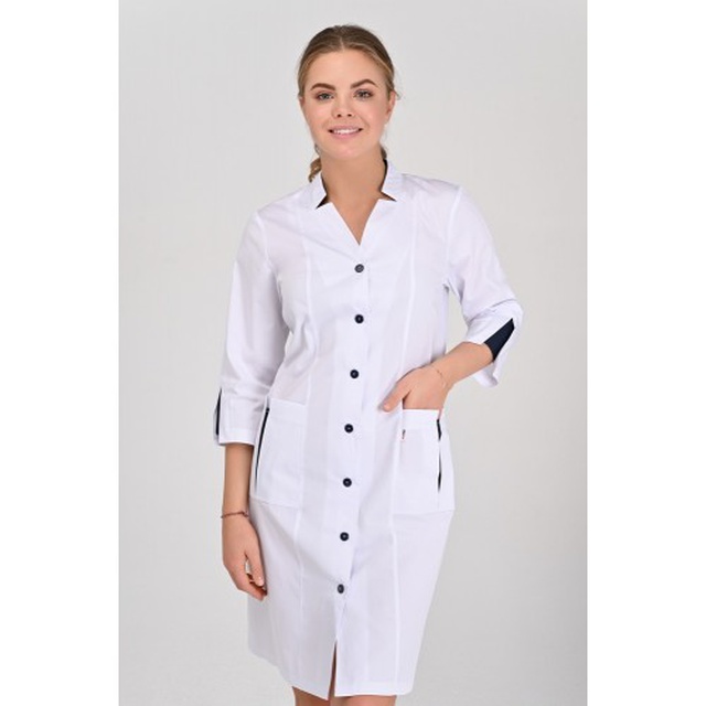 Купить халат медицинский женский "Генуя" белого цвета с темными вставками, Topline (Украина) на сайте orto-med.com.ua