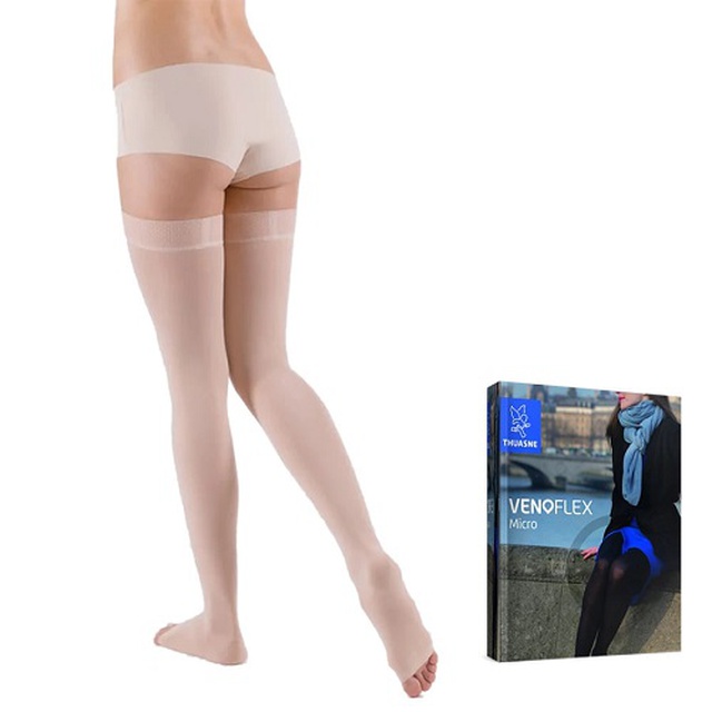 Панчохи компресійні жіночі Venoflex Micro 2 клас з відкритим носком, стандартні, Франція (чорні, бежеві) купити на сайті Orto-med.com.ua
