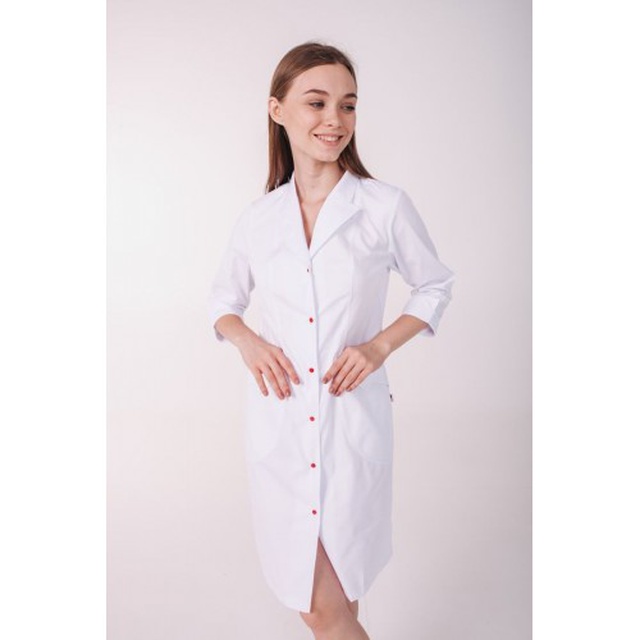 Купить халат медицинский женский "Аризона" (Белый с красными кнопками), Topline на сайте orto-med.com.ua
