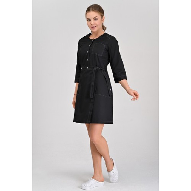 Купити халат медичний жіночий "Каліфорнія" чорного кольору, Topline (Україна) на сайті orto-med.com.ua